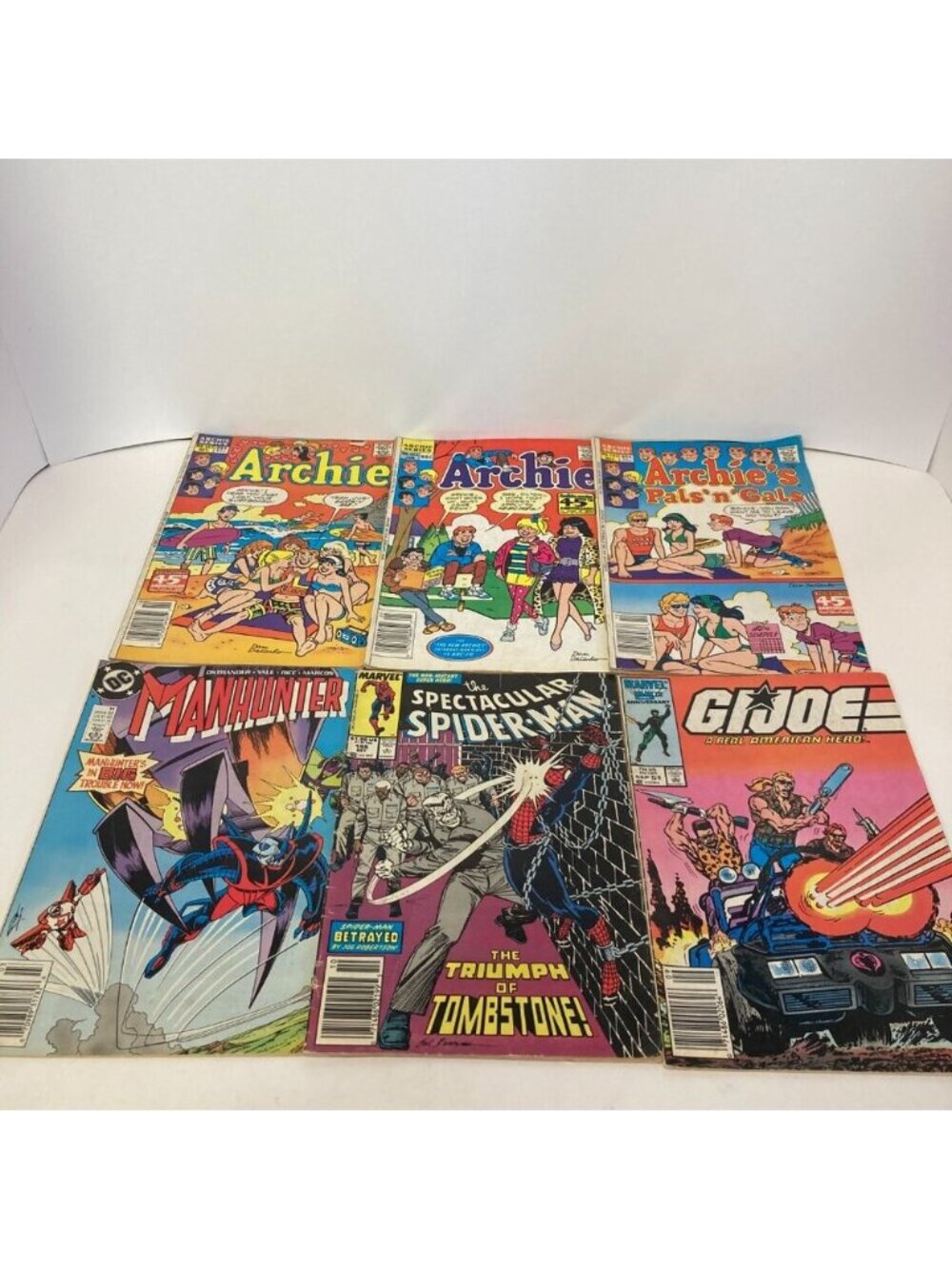 Vintage Mixed Lot of 6 80s Comic Books GI Joe Archie Spider-Man Manhunter